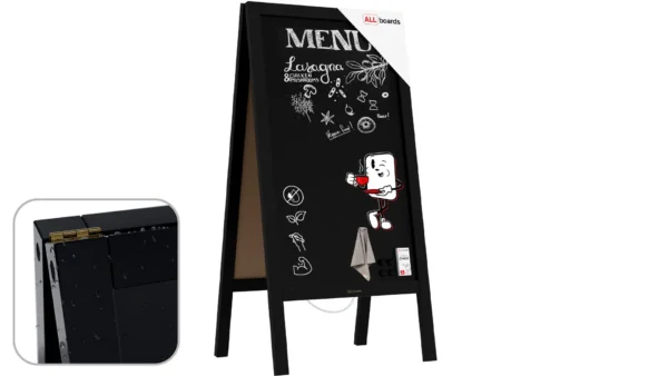 Magnetic Waterproof Chalk A-Board / Pavement Sign 100x49,5 cm – BLACK FRAME + FREE ACCESSORIES