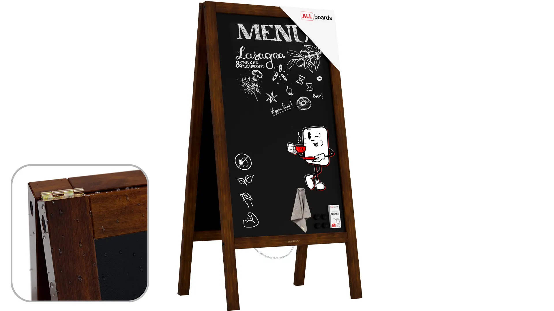Magnetic Waterproof Chalk A-Board / Pavement Sign 100x49,5 cm – CLASSIC BROWN + FREE ACCESSORIES