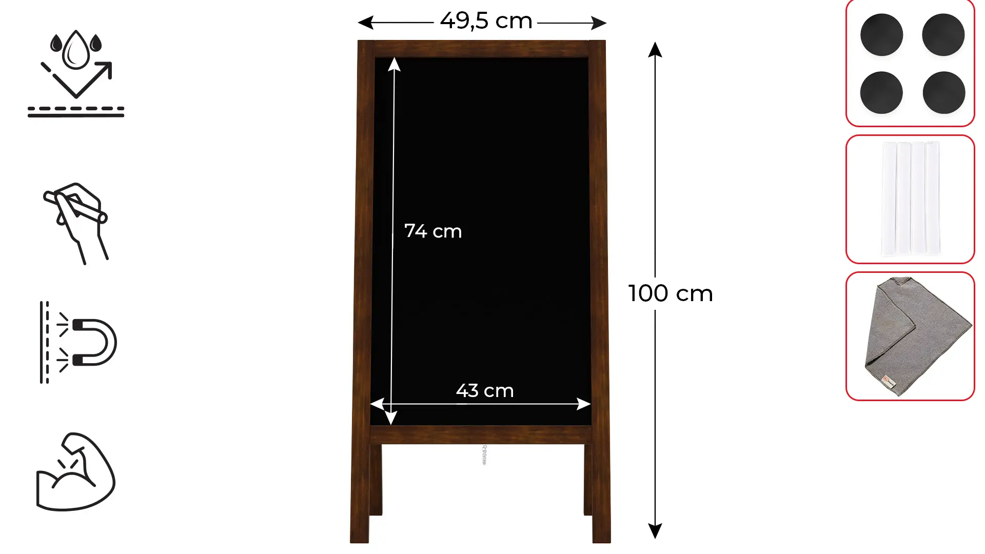 Magnetic Waterproof Chalk A-Board / Pavement Sign 100x49,5 cm – CLASSIC BROWN + FREE ACCESSORIES - Image 2