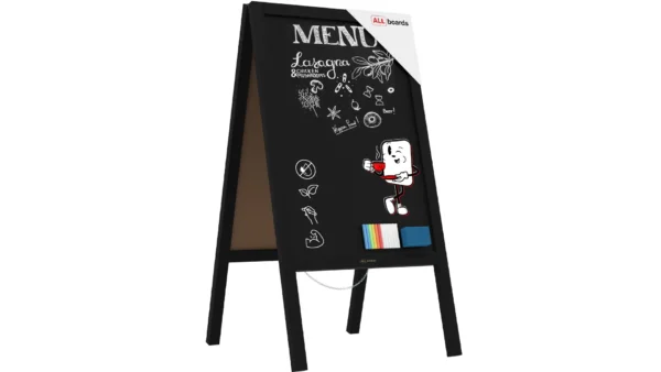 Pavement Sign with Black Varnished Wooden Frame 118x61cm, Sidewalk Advertising Board Chalkboard A-Frame with Chain Double Sides for Shop Pub Restaurant