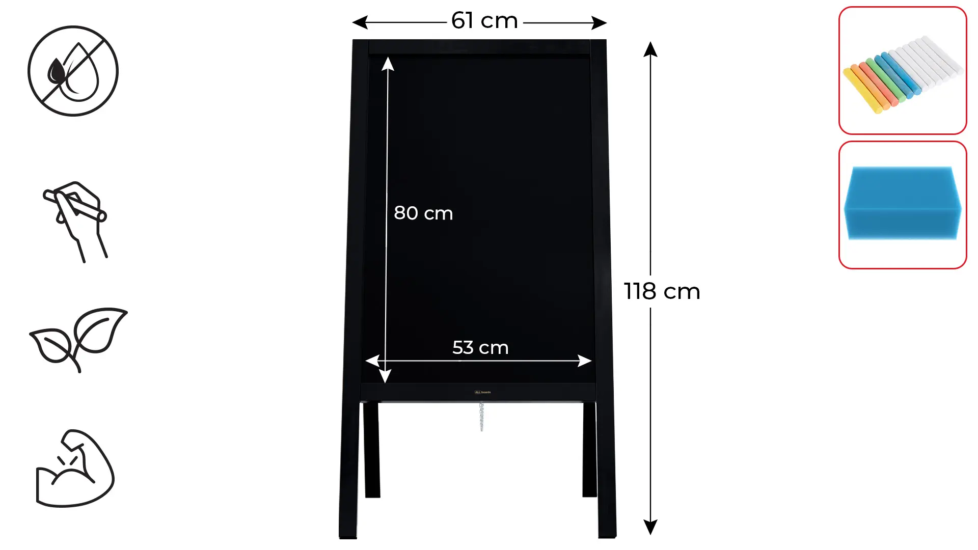 Pavement Sign with Black Varnished Wooden Frame 118x61cm, Sidewalk Advertising Board Chalkboard A-Frame with Chain Double Sides for Shop Pub Restaurant - Image 2