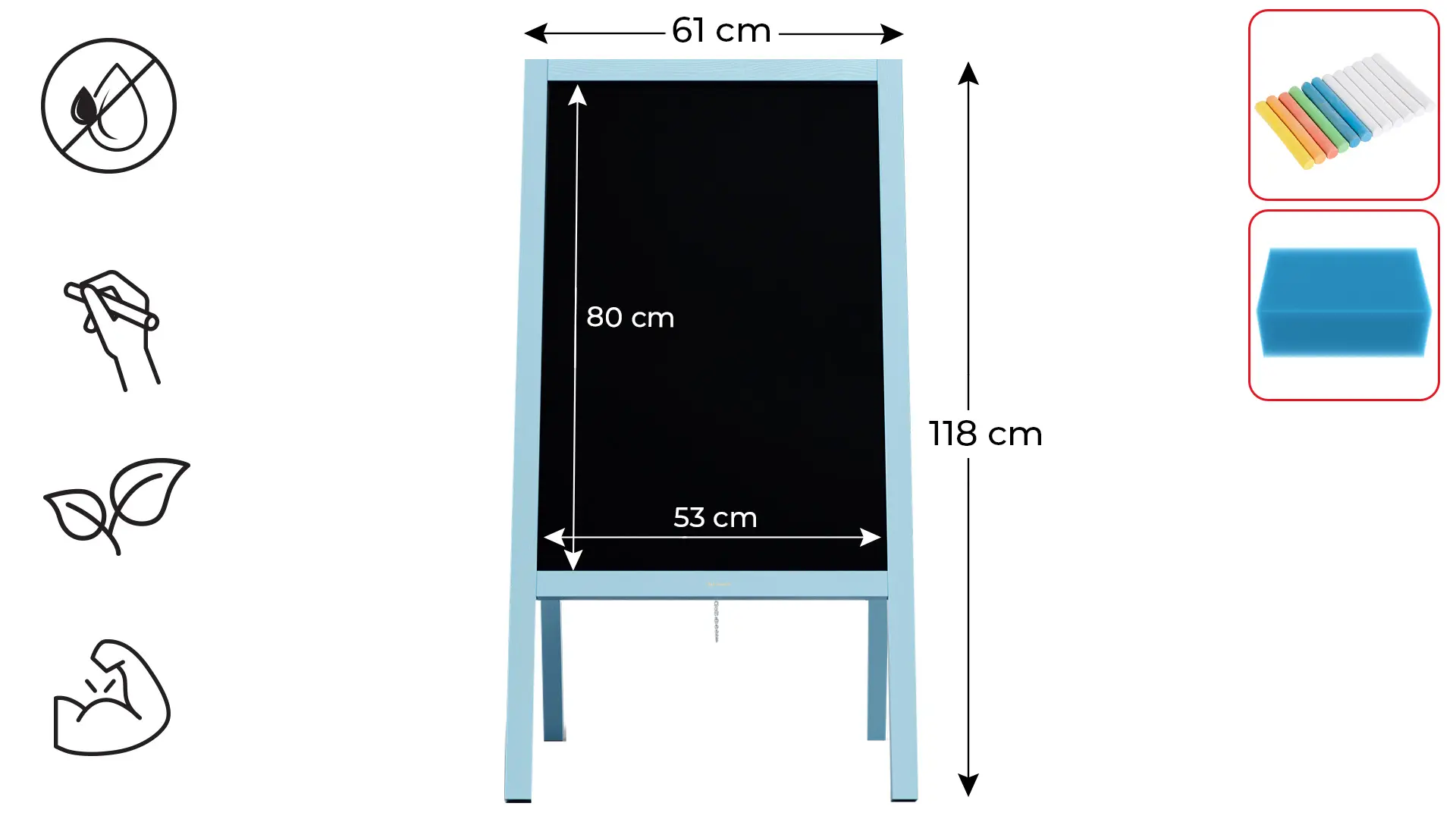 Pavement Sign with Blue Varnished Wooden Frame 118x61cm, Sidewalk Advertising Board Chalkboard A-Frame with Chain Double Sides for Shop Pub Restaurant - Image 2