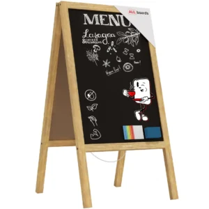 Pavement Sign with Natural Wooden Frame 118x61cm, Sidewalk Advertising Board Chalkboard A-Frame