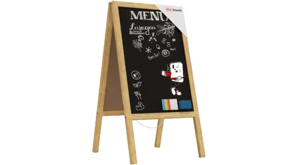 Pavement Sign with Natural Wooden Frame 118x61cm, Sidewalk Advertising Board Chalkboard A-Frame