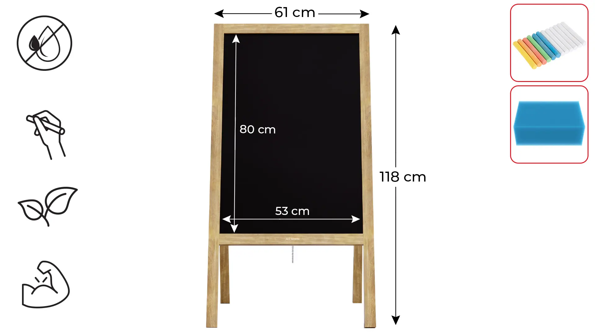 Pavement Sign with Natural Wooden Frame 118x61cm, Sidewalk Advertising Board Chalkboard A-Frame - Image 2