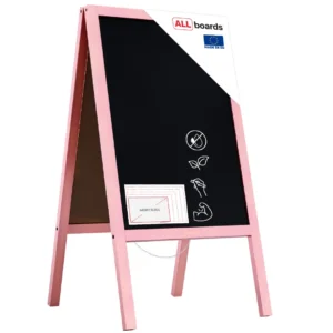 Pavement Sign with Pink Varnished Wooden Frame 118x61cm, Sidewalk Advertising Board Chalkboard A-Frame with Chain Double Sides for Shop Pub Restaurant