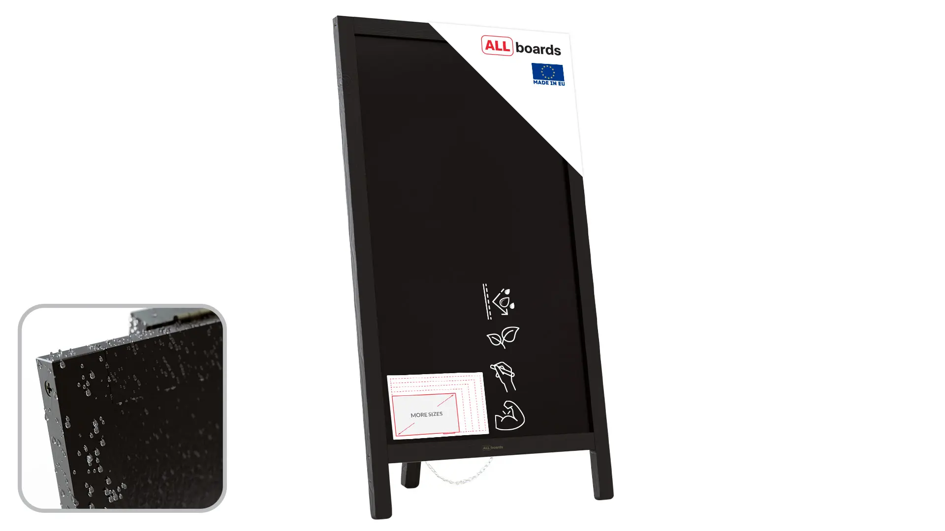 Waterproof Single-Sided A-Board with Chalk Surface In A BLACK Frame - 78x44 cm Advertising Stand