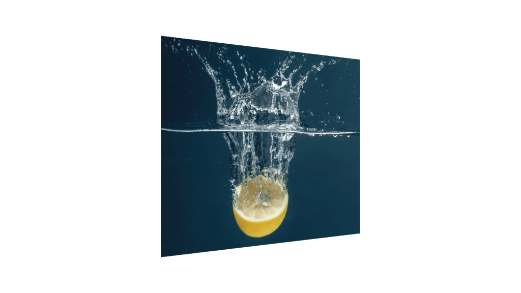 Glass Splashback Kitchen Tile Cooker Panel LEMON WATER SPLASH 60x65cm Tempered Glass Heat Resistant Toughened Decorative Perfect behind Gas Ceramic Induction Cookers Easy Clean