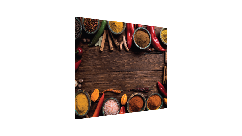 Glass Splashback Kitchen Tile Cooker Panel SPICES ORIENTAL WOOD PLANK 60x65cm Tempered Glass Heat Resistant Toughened Decorative Perfect behind Ceramic Induction Cookers Easy Clean