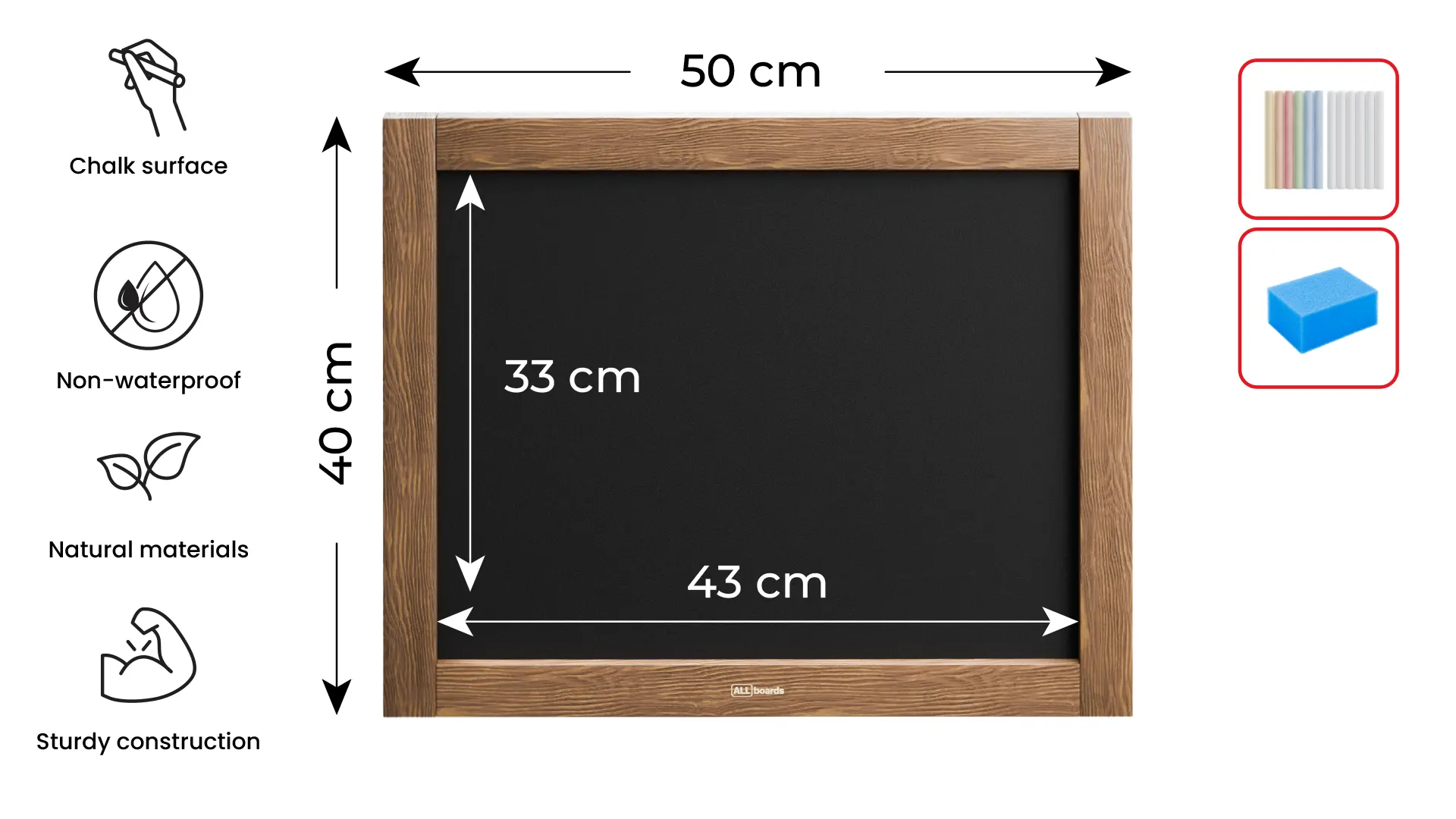 Black chalkboard 50x40 cm wooden frame