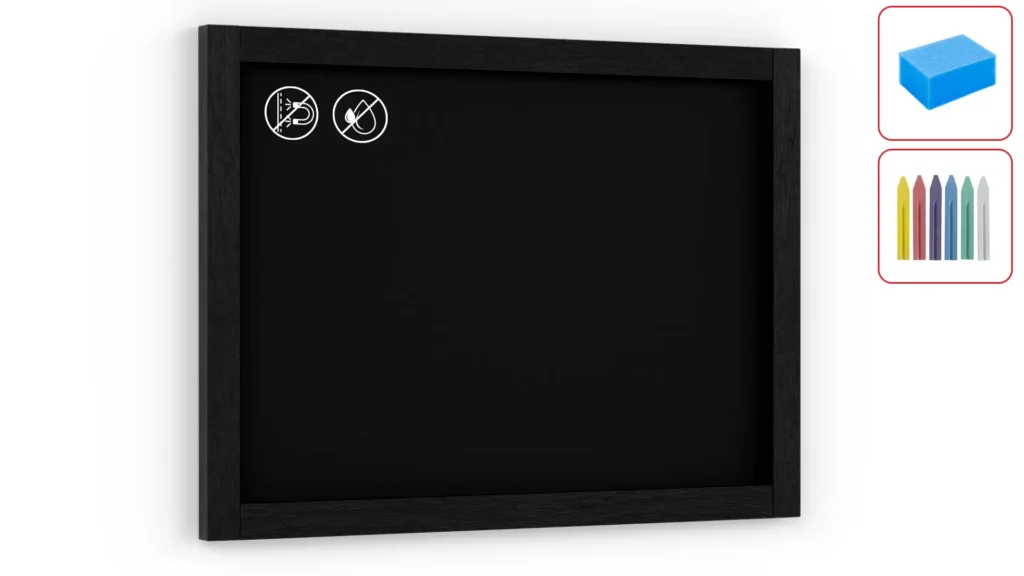 Black chalkboard 70x50 cm cm wooden frame color black + accessories