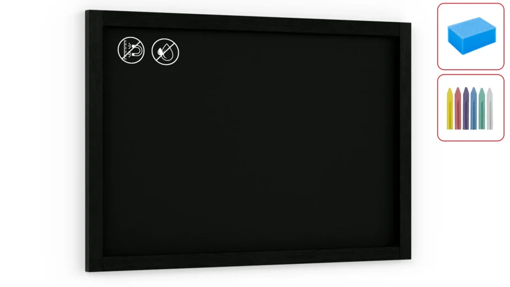Black chalkboard 90x60 cm wooden frame color black + accessories