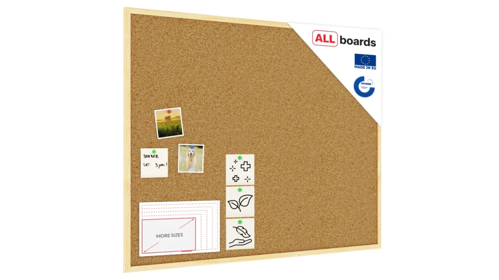 Cork notice board wooden natural frame 100x80 cm