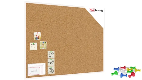Cork notice board wooden natural white frame 120x90 cm + FREE Accessories