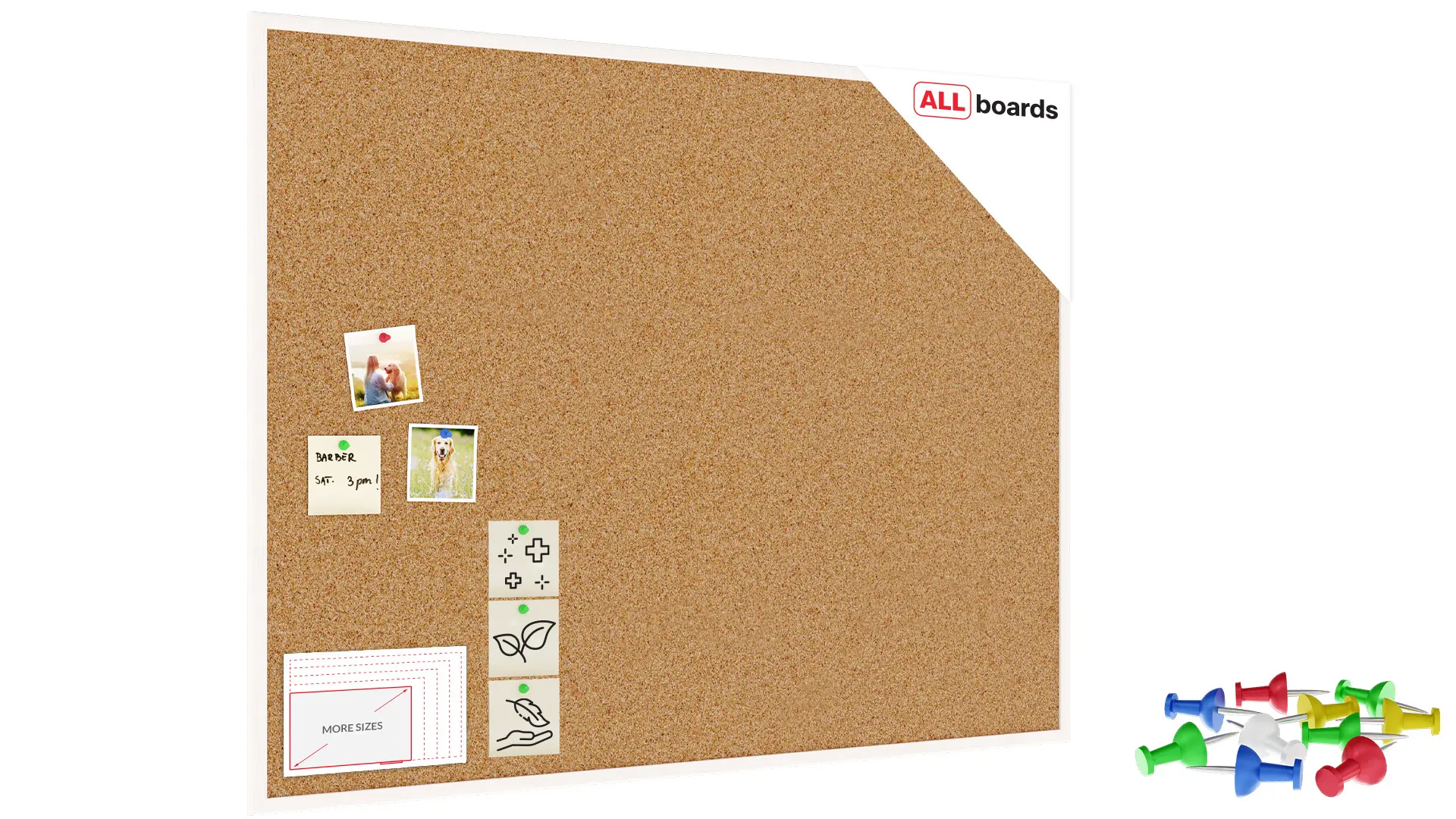 Cork notice board wooden natural white frame 120x90 cm + FREE Accessories