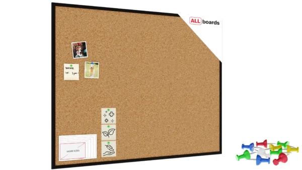 Cork notice board wooden natural black frame 120x90 cm + FREE Accessories