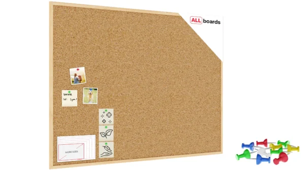 Cork notice board wooden natural frame 120x90 cm + FREE Accessories