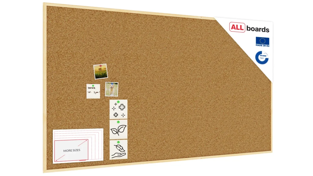 Cork notice board wooden natural frame 180x100 cm