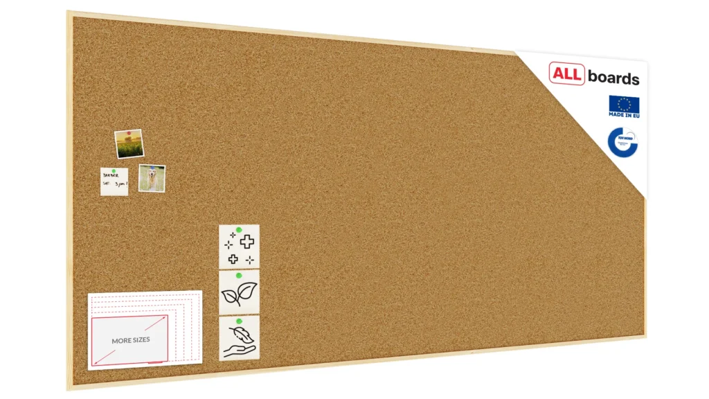 Cork notice board wooden natural frame 250x120 cm