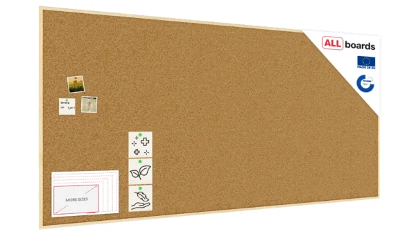 Cork notice board wooden natural frame 250x120 cm