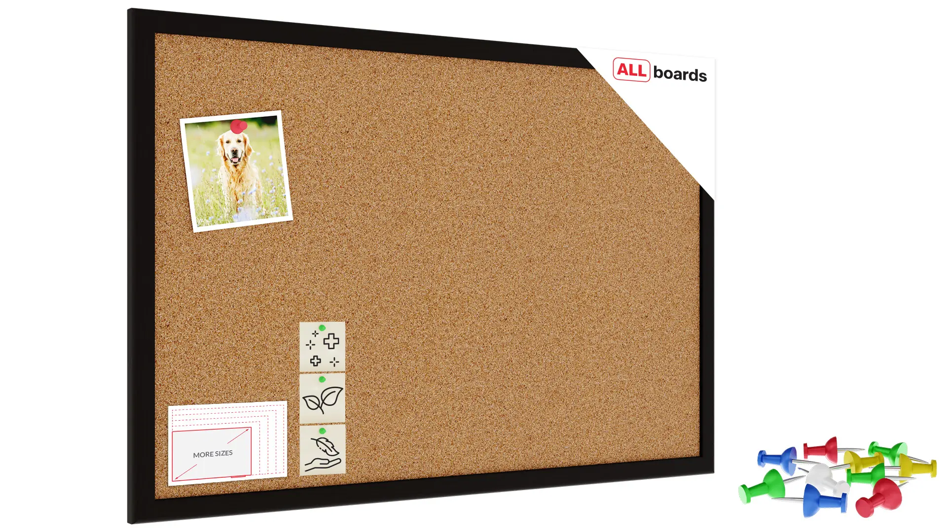 Cork notice board wooden black frame 60x40 cm + FREE Accessories