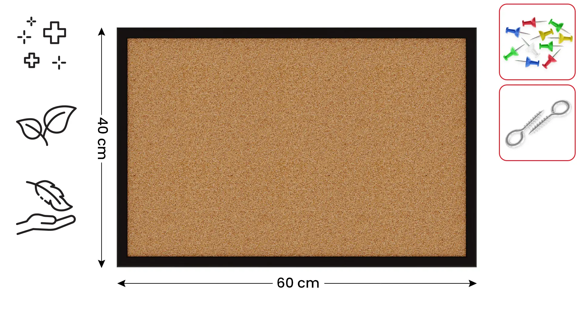 Cork notice board wooden black frame 60x40 cm + FREE Accessories - Image 2
