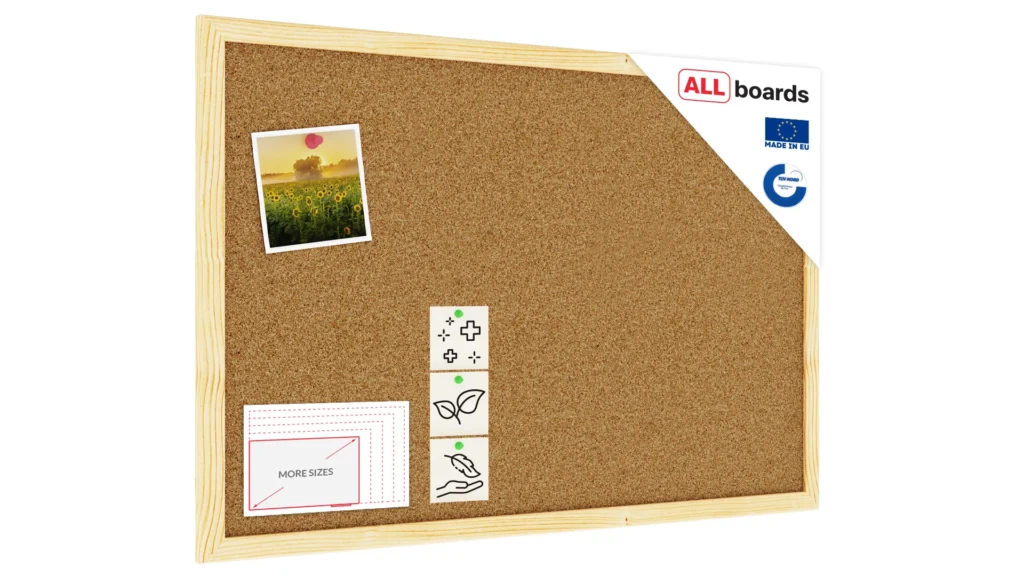 Cork notice board wooden natural frame 60x40 cm