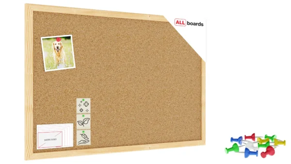 Cork notice board wooden natural frame 60x40 cm + FREE Accessories