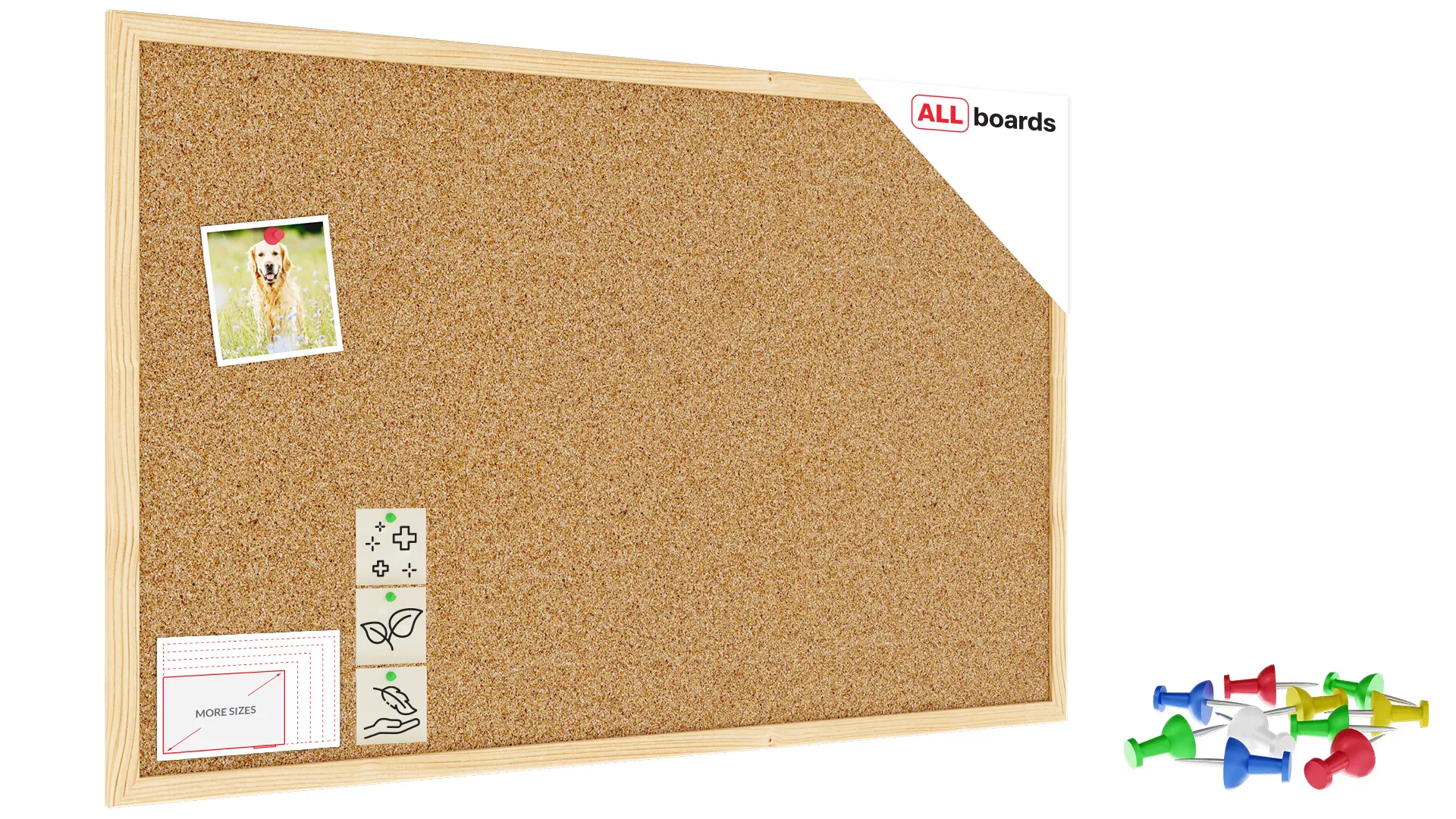 Cork notice board wooden natural frame 80x50 cm + FREE Accessories
