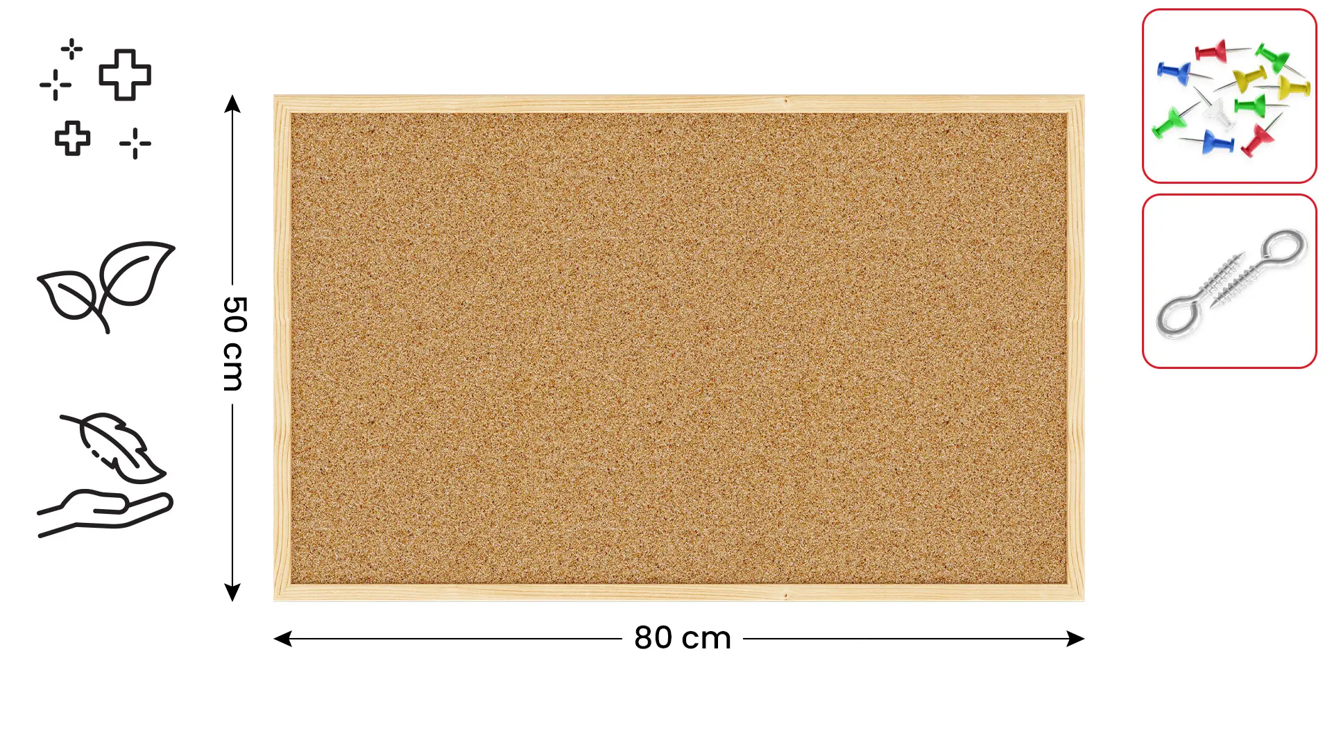 Cork notice board wooden natural frame 80x50 cm + FREE Accessories - Image 2