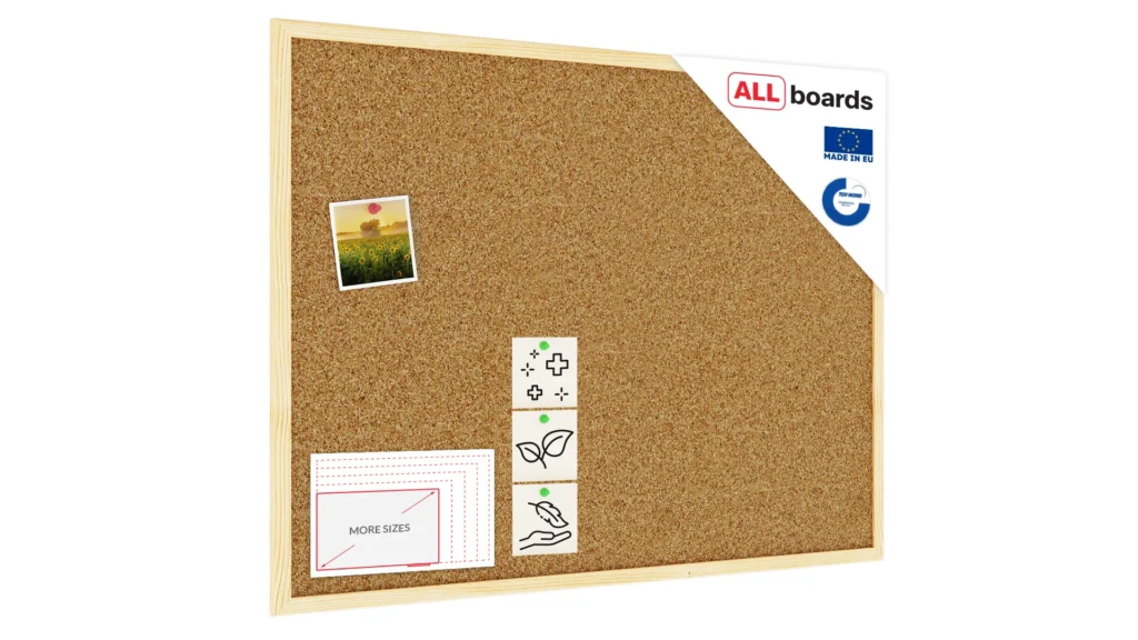 Cork notice board wooden natural frame 80x60 cm