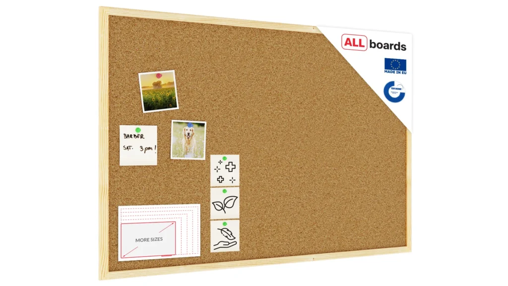 Cork notice board wooden natural frame 90x60 cm