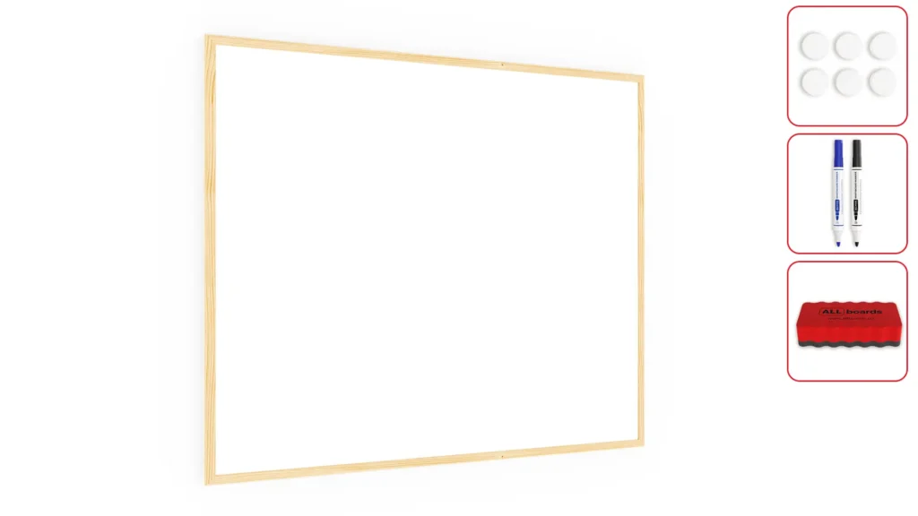 Whiteboard dry erase magnetic surface wooden natural frame 100x80 cm
