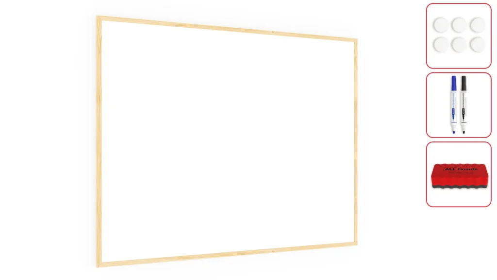 Whiteboard dry erase magnetic surface wooden natural frame 120x90 cm
