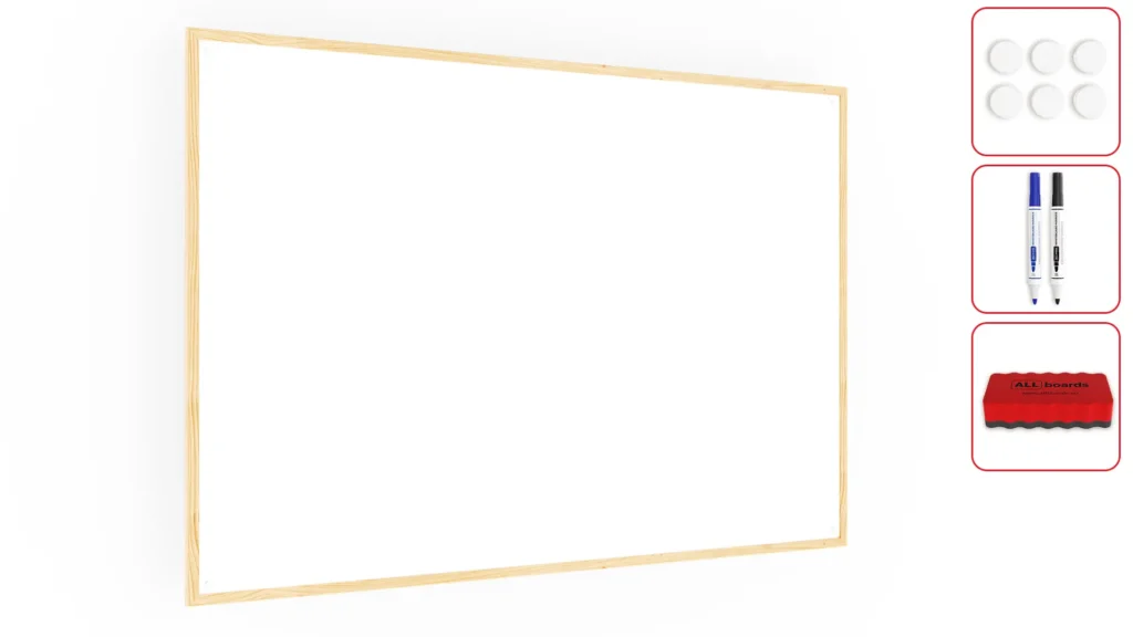 Whiteboard dry erase magnetic surface wooden natural frame 150x100 cm