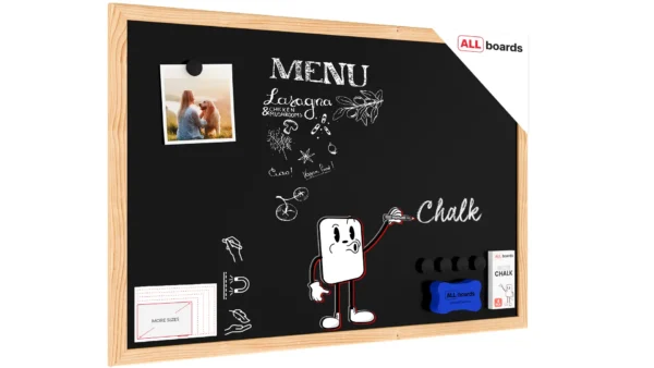 Magnetic Chalkboard with Wooden Frame 60x40cm, Magnetic Chalkboard chalk + FREE Accessories