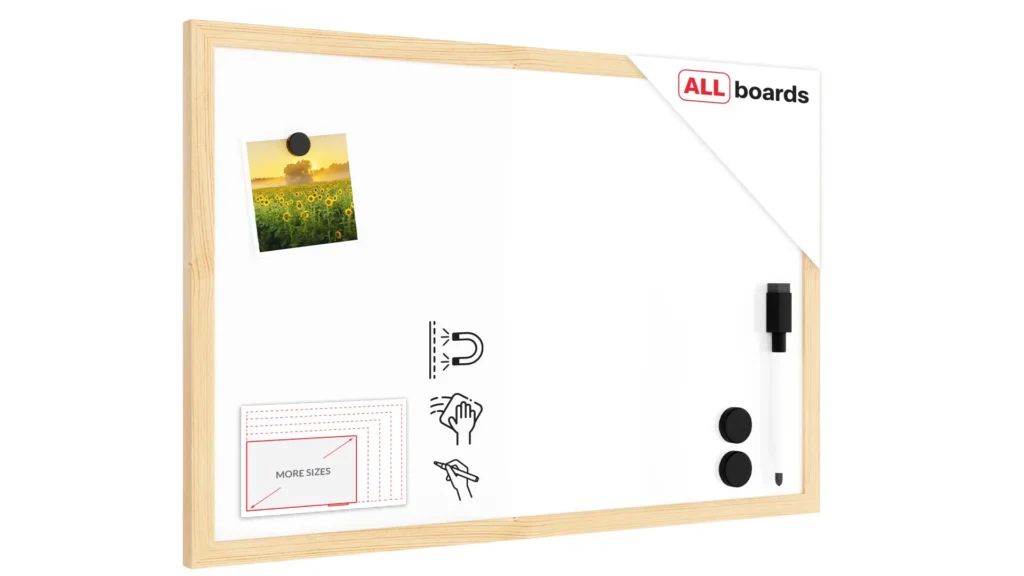 Whiteboard dry erase magnetic surface wooden natural frame 60x40 cm