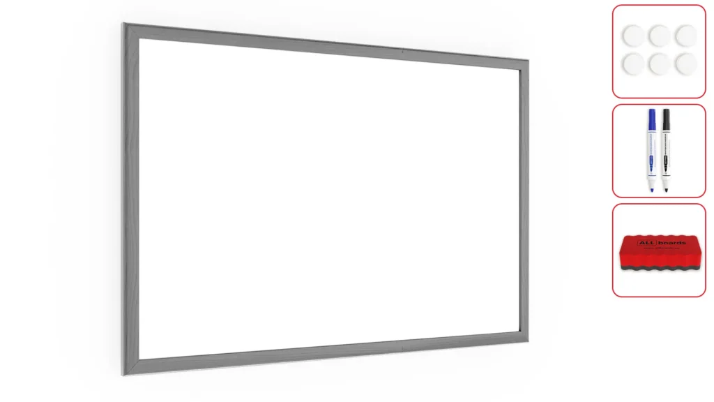 Whiteboard dry erase magnetic surface, silver wooden frame 60x40 cm