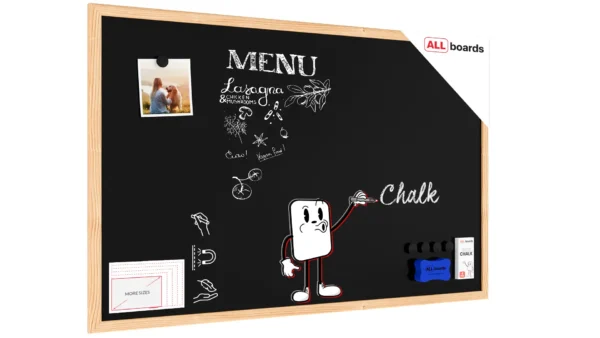 Magnetic Chalkboard with Wooden Frame 80x50cm, Magnetic Chalkboard chalk + FREE Accessories