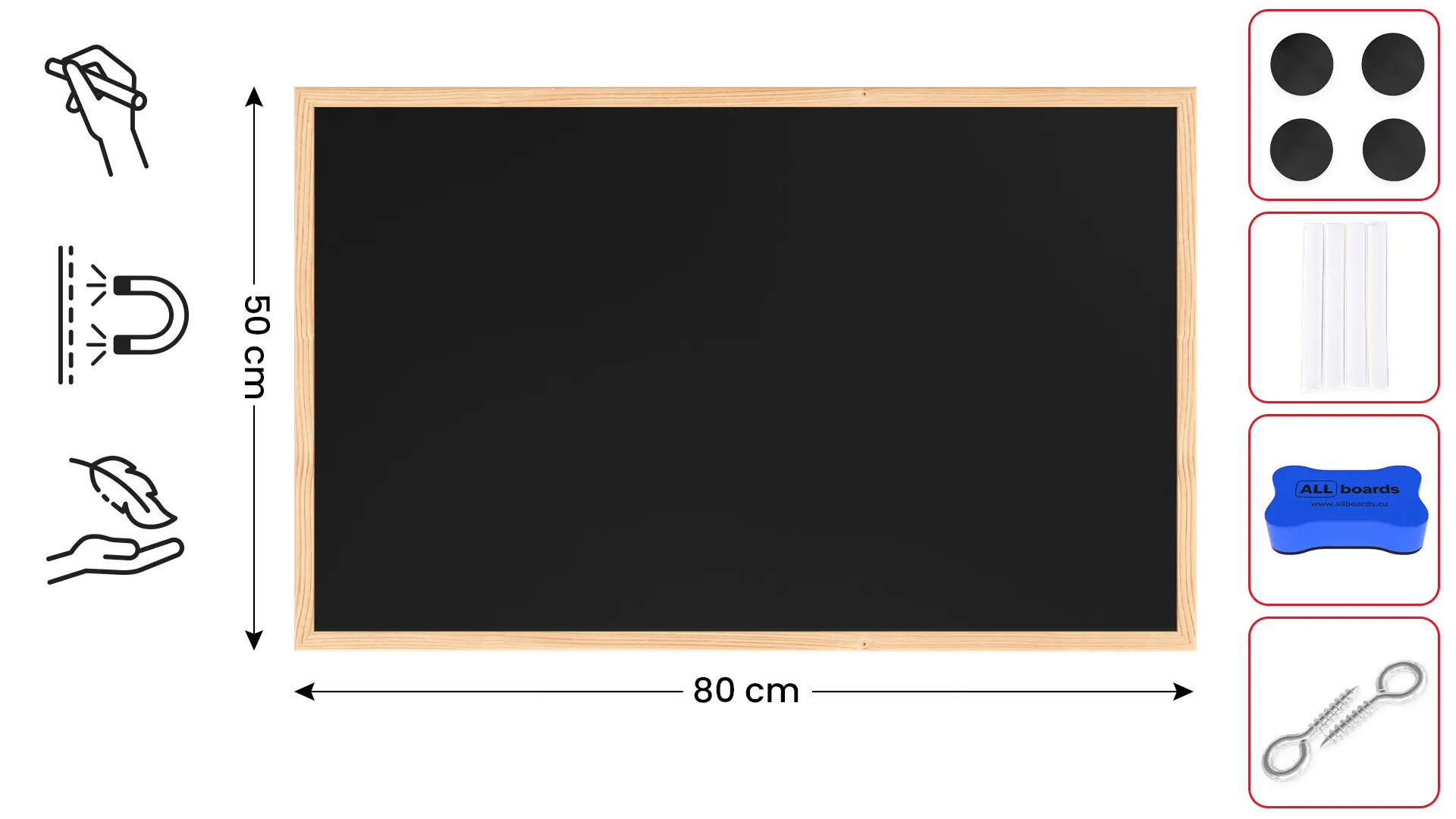 Magnetic Chalkboard with Wooden Frame 80x50cm, Magnetic Chalkboard chalk + FREE Accessories - Image 2