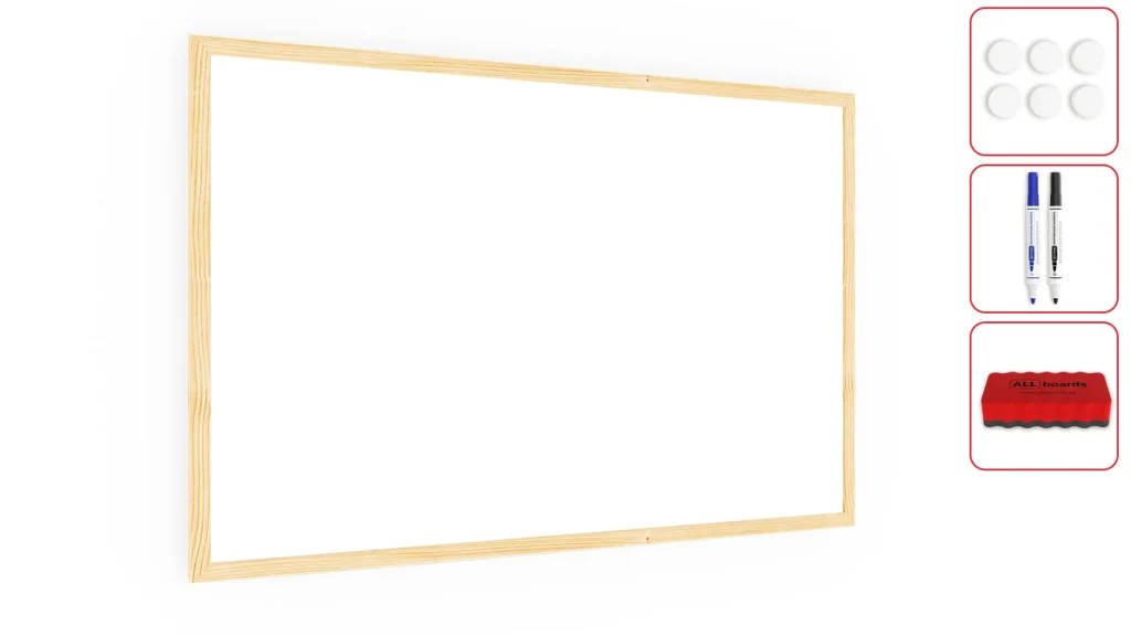 Whiteboard dry erase magnetic surface wooden natural frame 80x50 cm