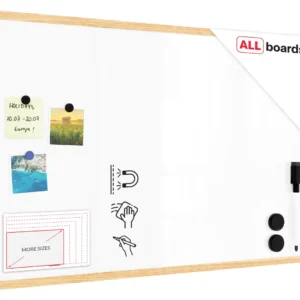Whiteboard dry erase magnetic surface wooden natural frame 90x60 cm