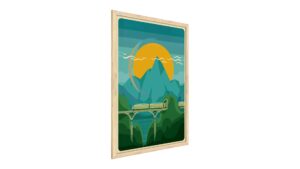 Mountainous Landscape with Train, 60x40cm, framed in natural wood