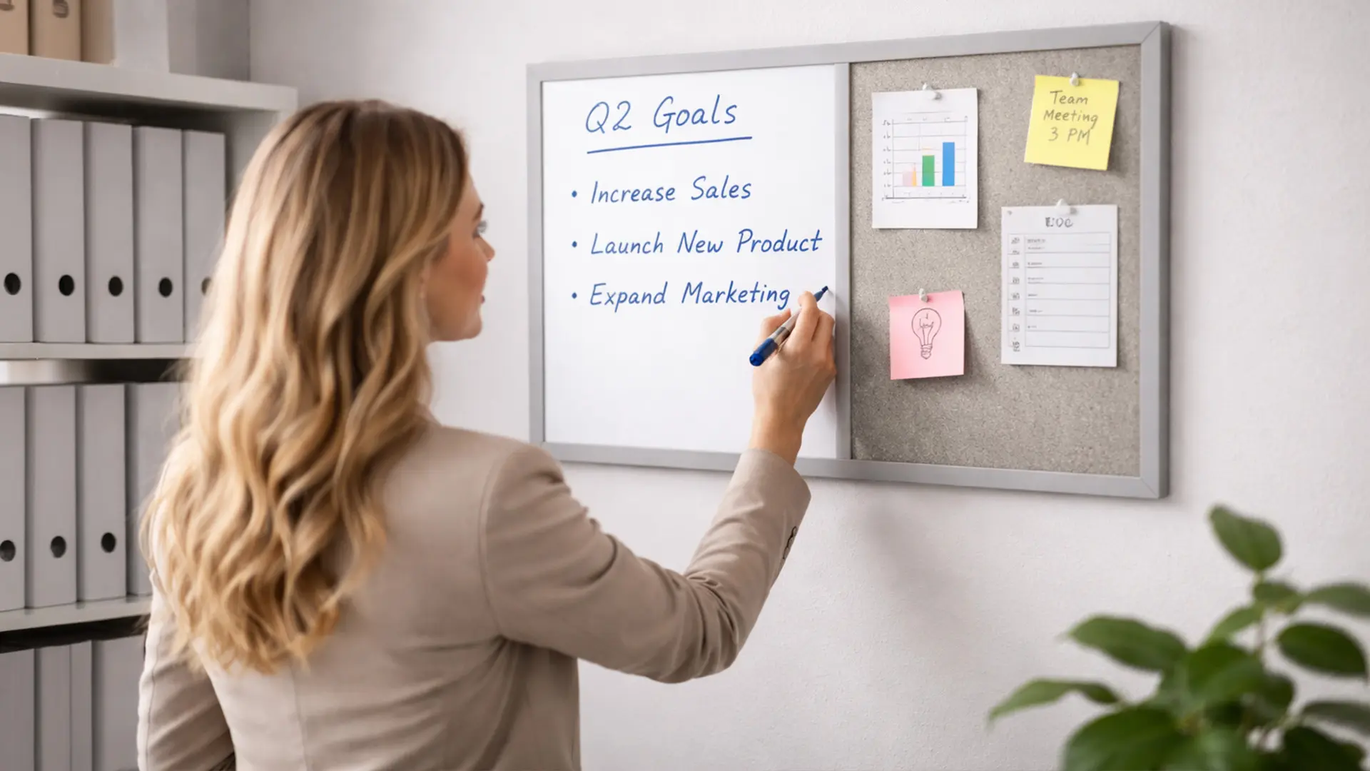 Whiteboard and grey cork COMBO board in a grey wooden frame 60 x 40cm - Image 10