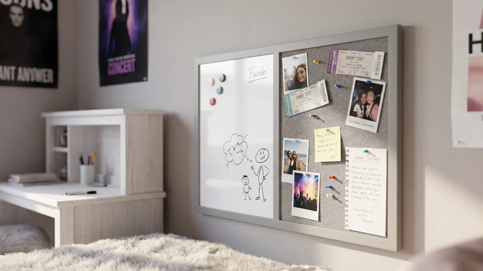 Whiteboard and grey cork COMBO board in a grey wooden frame 60 x 40cm - Image 3