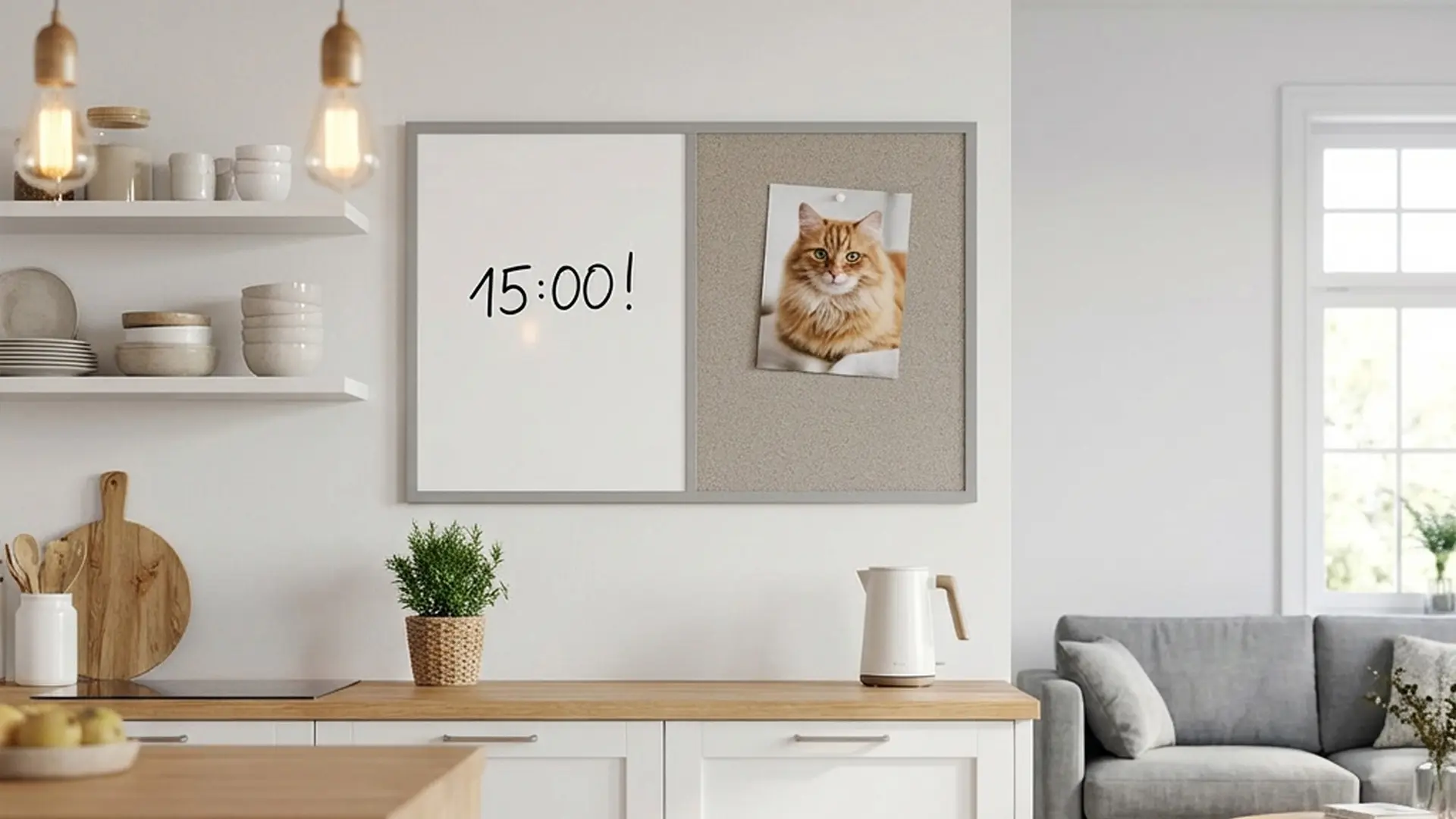 Whiteboard and grey cork COMBO board in a grey wooden frame 60 x 40cm - Image 4