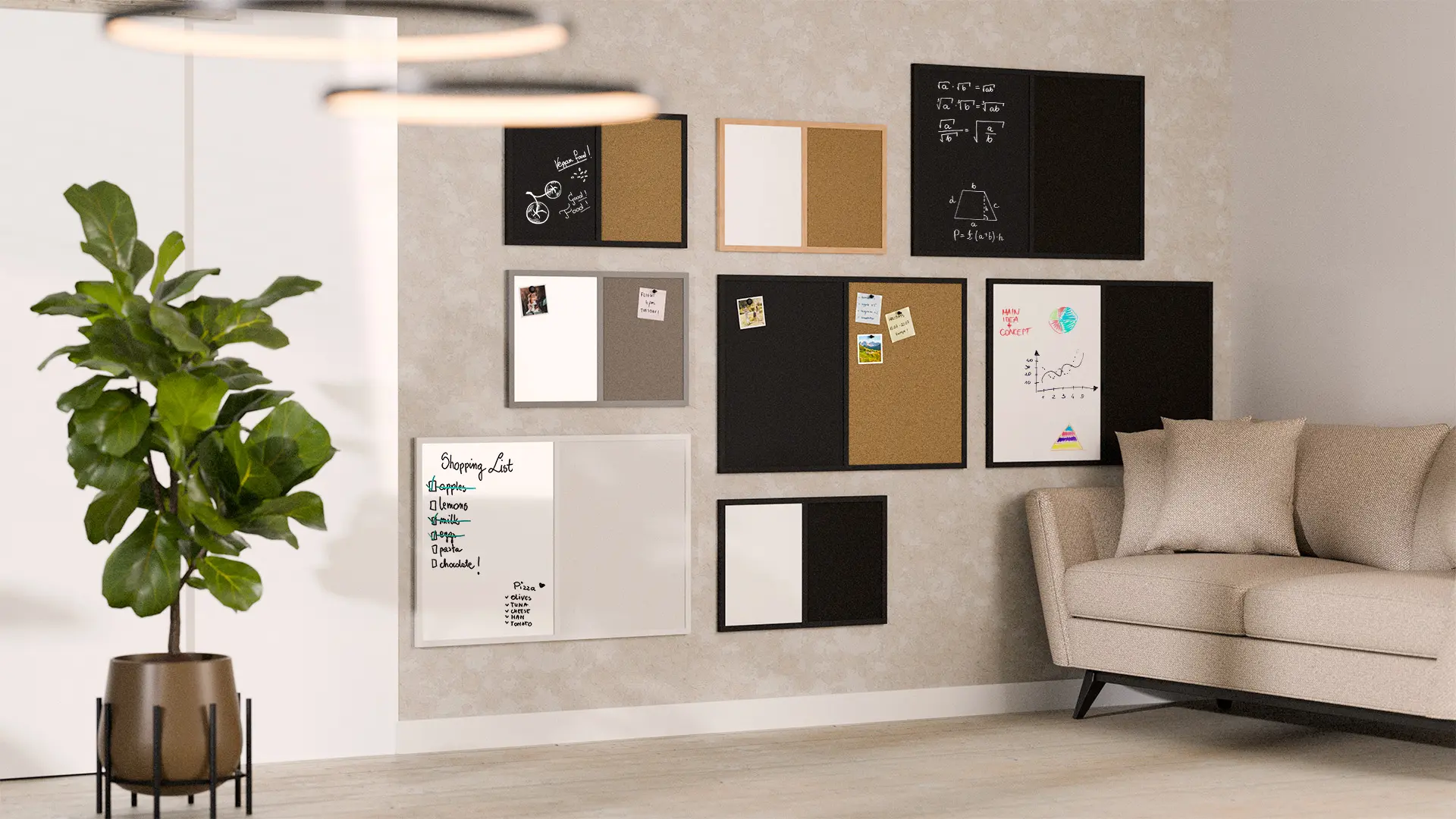 Whiteboard and grey cork COMBO board in a grey wooden frame 60 x 40cm - Image 8