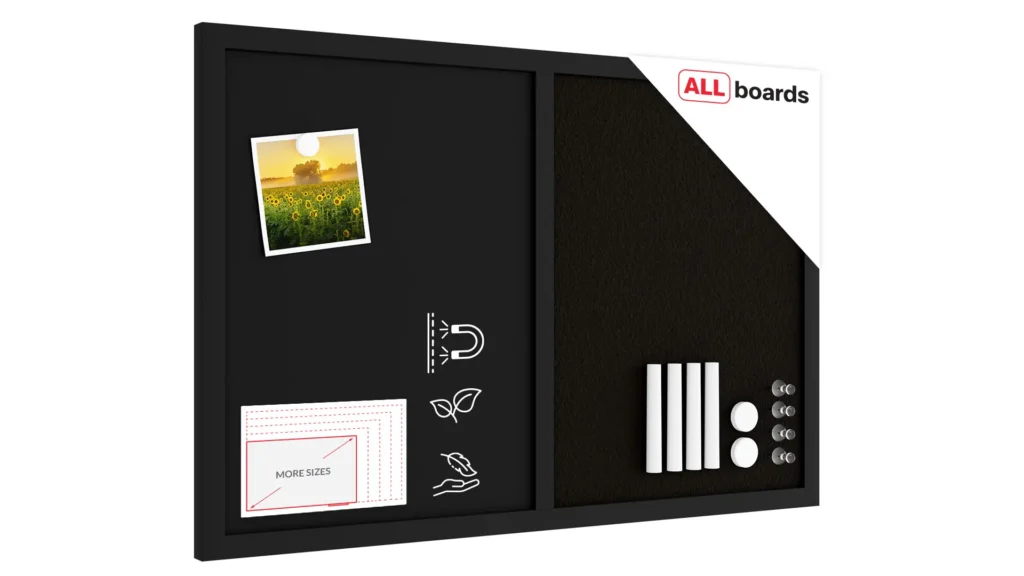 60x40cm black cork and black chalkboard Combii board with varnished black frame