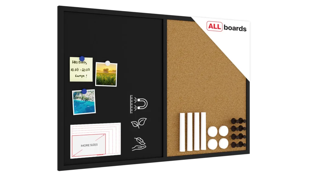90x60cm cork and black chalkboard Combii board with varnished black frame