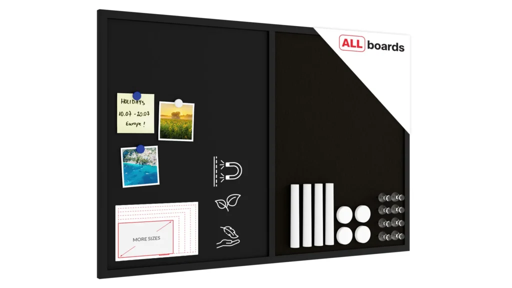 90x60cm black cork and black chalkboard Combii board with varnished black frame